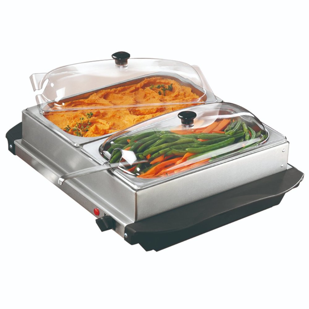 Brentwood BF-215 3-Quart 2 Pan Buffet Server and Warming Tray, Brushed Stainless